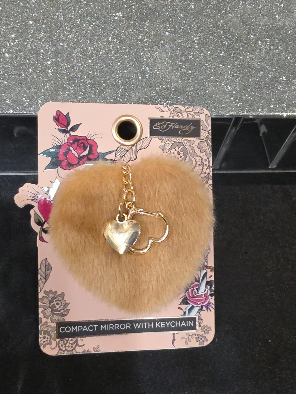 Ed Hardy Faux Fur Compact Mirror w/Keychain